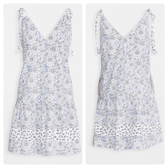 Rebecca Taylor Blue and White Cactus Fleur Tie Strap Mini Sun Dress - Picture 2 of 12